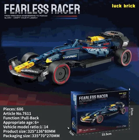 Fearless Racer Blue F1 Pull-Back Building Set 686 Pieces