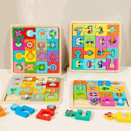 3D Wooden Animal Shape Puzzle Set