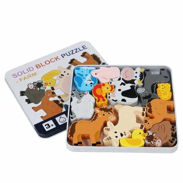 Solid Wooden Farm Animal Block Puzzle